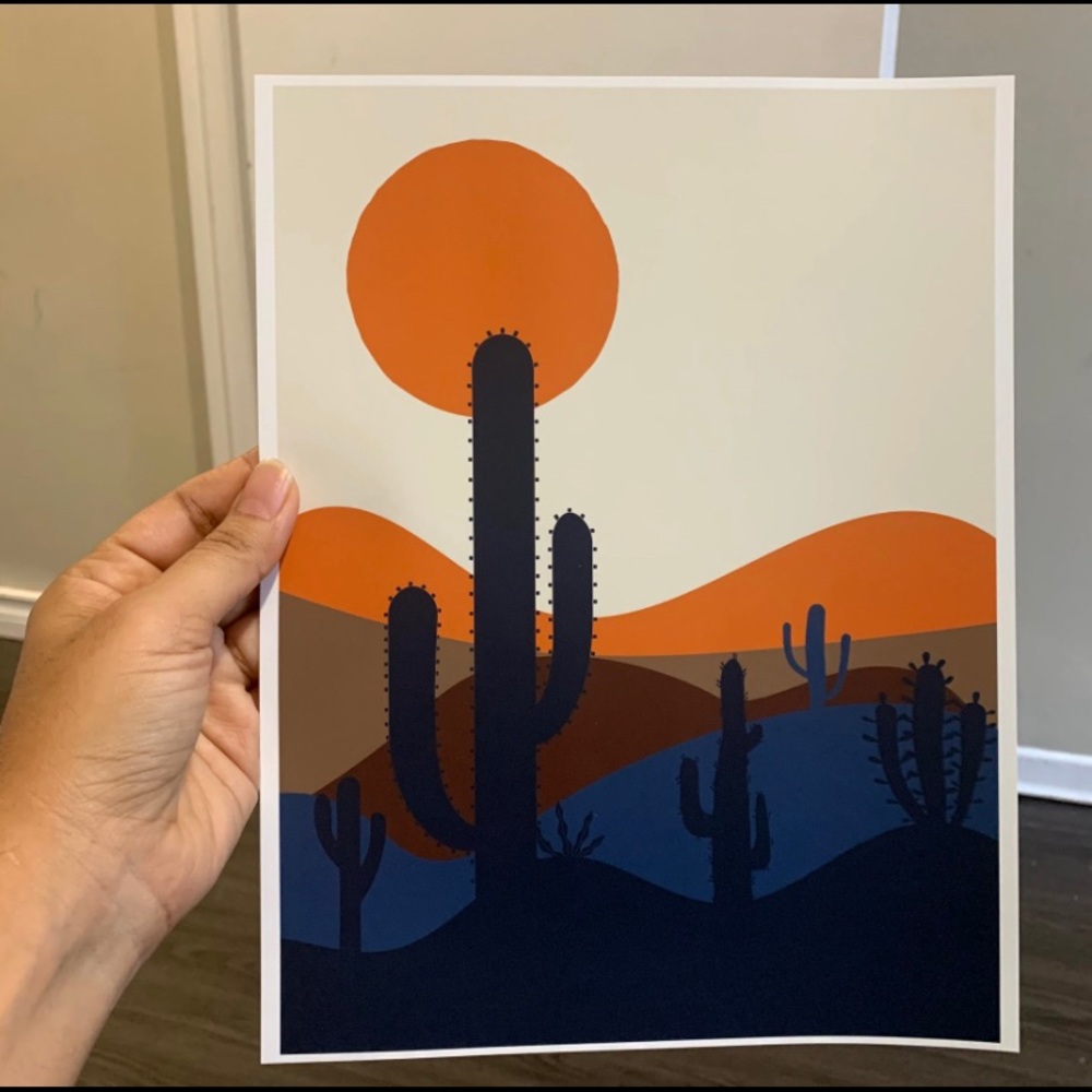 Mid century modern desert cactus sunset art print - Picture 4 of 4